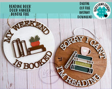 Load image into Gallery viewer, Reading Book Door Hanger Bundle File SVG, Library, Glowforge, LuckyHeartDesignsCo
