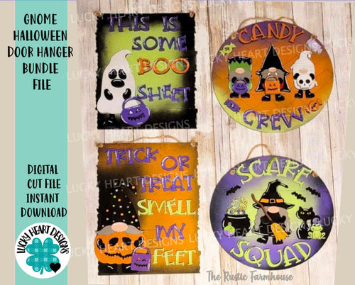 Gnome Halloween Door Hanger Bundle File SVG, Glowforge, LuckyHeartDesignsCo