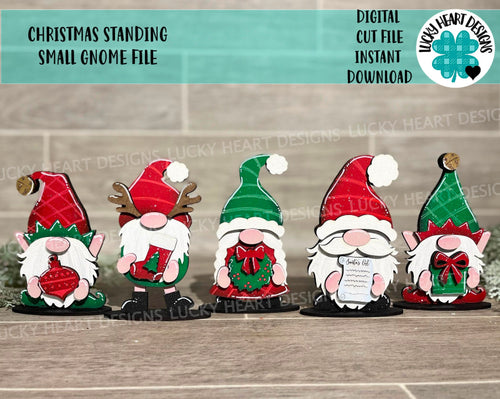 Christmas Standing Small Gnome File SVG, Glowforge, LuckyHeartDesignsCo