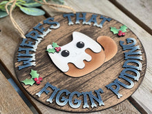 Load image into Gallery viewer, Figgy Pudding Christmas Door Hanger Sign File SVG, Glowforge, LuckyHeartDesignsCo
