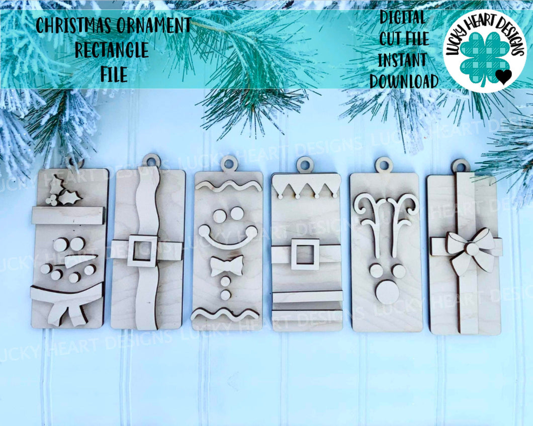 Christmas Ornament Rectangle File SVG, Kids Craft Glowforge, LuckyHeartDesignsCo
