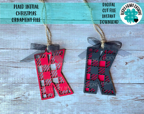 Plaid Initial Christmas Ornament File SVG, Glowforge, LuckyHeartDesignsCO