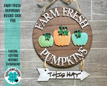 Load image into Gallery viewer, Farm Fresh Pumpkin Round Sign File SVG, Glowforge Fall, LuckyHeartDesignsCo
