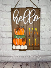 Load image into Gallery viewer, Hello Fall Shiplap Pumpkin Sign File SVG, Glowforge, LuckyHeartDesignsCO
