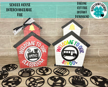 Load image into Gallery viewer, School House Interchangeable Sign File SVG, Glowforge, LuckyHeartDesignsCO
