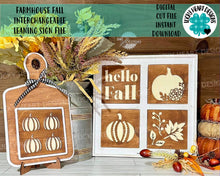 Load image into Gallery viewer, Farmhouse Fall Interchangeable Leaning Sign File SVG, Tiered Tray Glowforge, LuckyHeartDesignsCo
