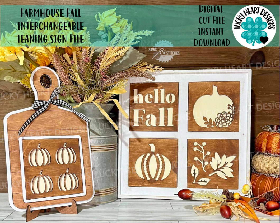 Farmhouse Fall Interchangeable Leaning Sign File SVG, Tiered Tray Glowforge, LuckyHeartDesignsCo