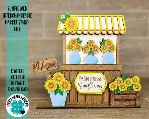 Sunflower Interchangeable Market Stand File SVG, Glowforge, LuckyHeartDesignsCo