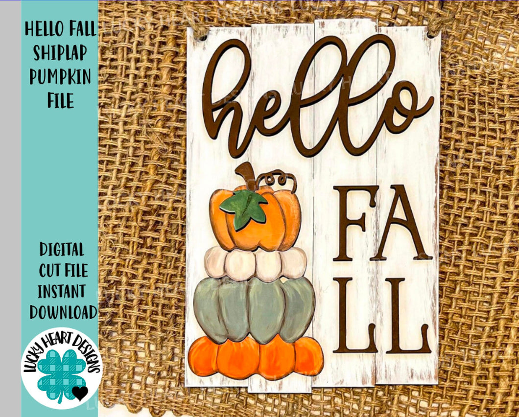 Hello Fall Shiplap Pumpkin Sign File SVG, Glowforge, LuckyHeartDesignsCO