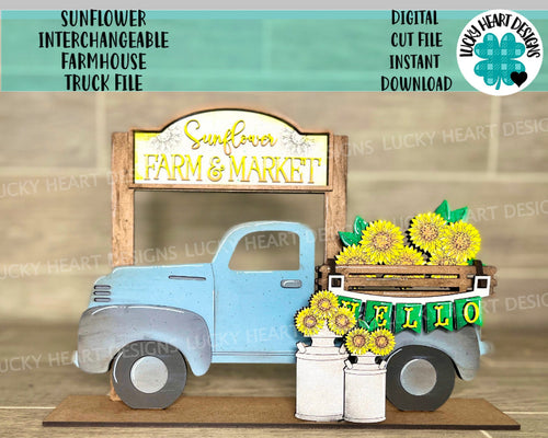 Sunflower add on Interchangeable Farmhouse Truck File SVG, Glowforge, LuckyHeartDesignsCo