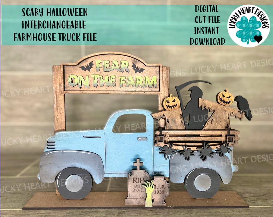 Scary Halloween add on Interchangeable Farmhouse Truck File SVG, Glowforge Fall, LuckyHeartDesignsCo