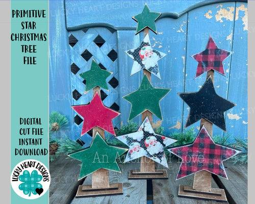 Primitive Star Christmas Tree File SVG, Rustic Farmhouse Glowforge, LuckyHeartDesignsCo