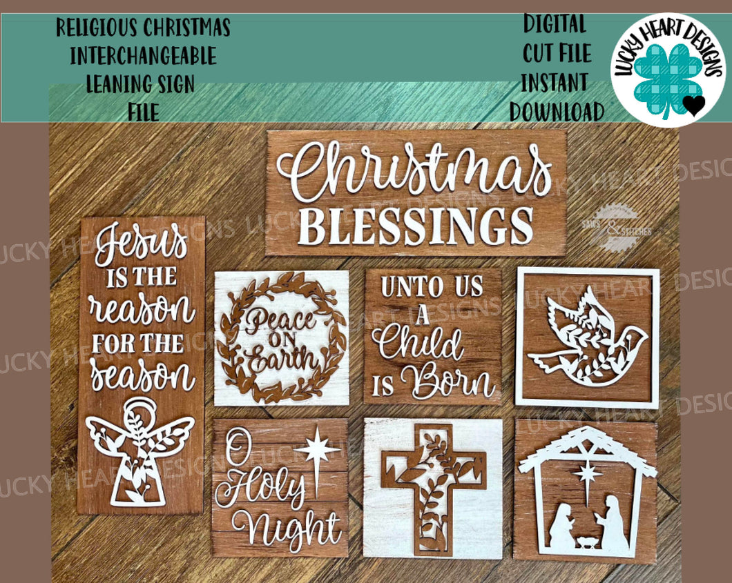 Religious Christmas Interchangeable Leaning Sign File SVG, Glowforge, LuckyHeartDesignsCO