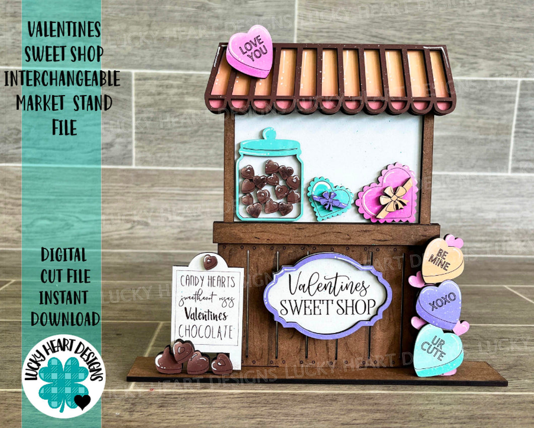 Valentines Sweet Shop Interchangeable Market Stand File SVG, Glowforge, LuckyHeartDesignsCo