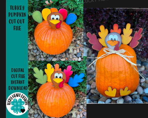 Turkey Pumpkin Cut Out Kids Craft File SVG, Glowforge Thanksgiving, LuckyHeartDesignsCO