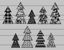 Load image into Gallery viewer, Patterned Christmas Tree Set File SVG, Glowforge, LuckyHeartDesignsCo
