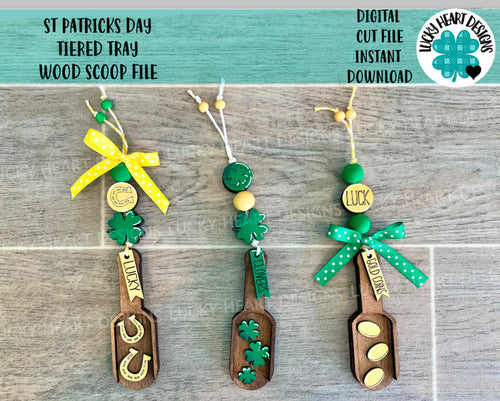 St Patricks Day Tiered Tray Wood Scoop File SVG, Glowforge Clover, LuckyHeartDesignsCo