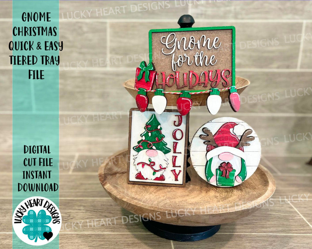 Gnome Christmas Quick and Easy Tiered Tray File SVG, Glowforge, LuckyHeartDesignsCo
