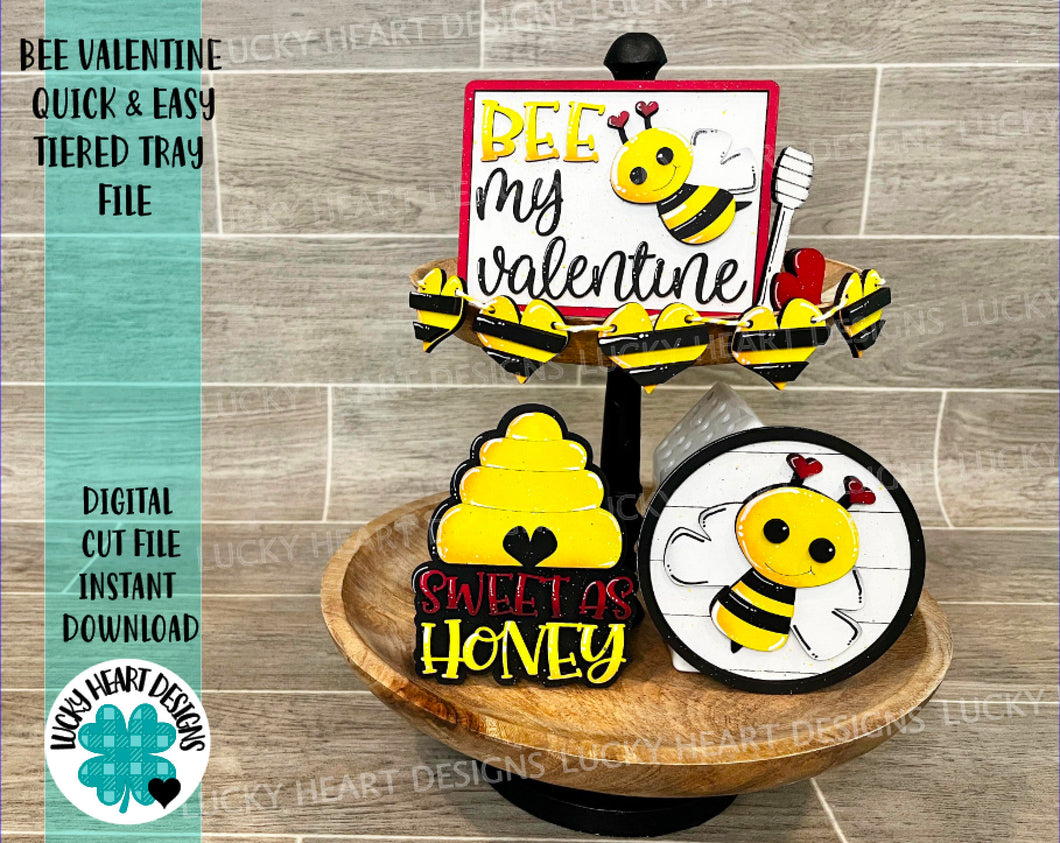 Bee Valentine Quick and Easy Tiered Tray File SVG, Glowforge, LuckyHeartDesignsCo