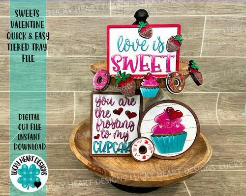 Sweets Valentine Quick and Easy Tiered Tray File SVG, Glowforge cupcake donut strawberry, LuckyHeartDesignsCo