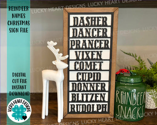 Reindeer Names Christmas Sign File SVG, Glowforge Rudolph, LuckyHeartDesignsCo