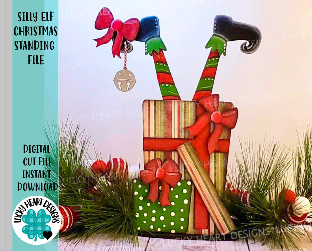 Silly Elf Christmas Standing File SVG, Glowforge, LuckyHeartDesignsCo