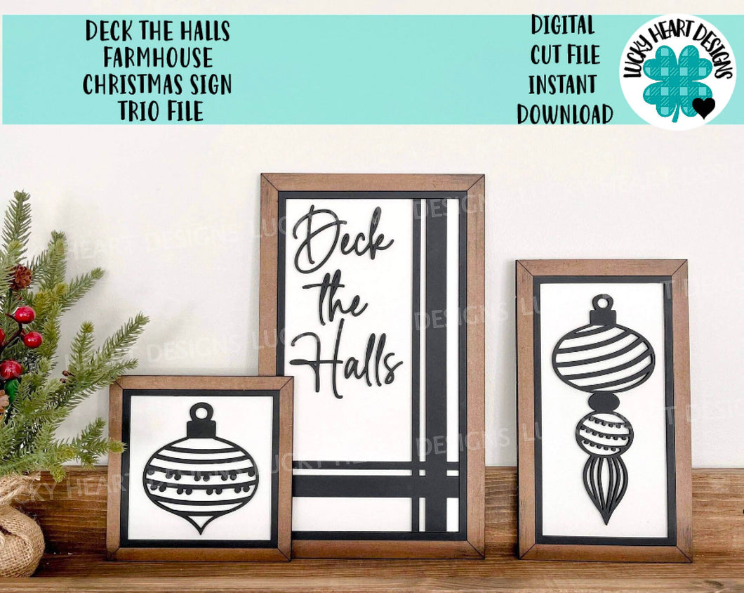 Deck the Halls Farmhouse Christmas Sign Trio File SVG, Glowforge, LuckyHeartDesignsCo