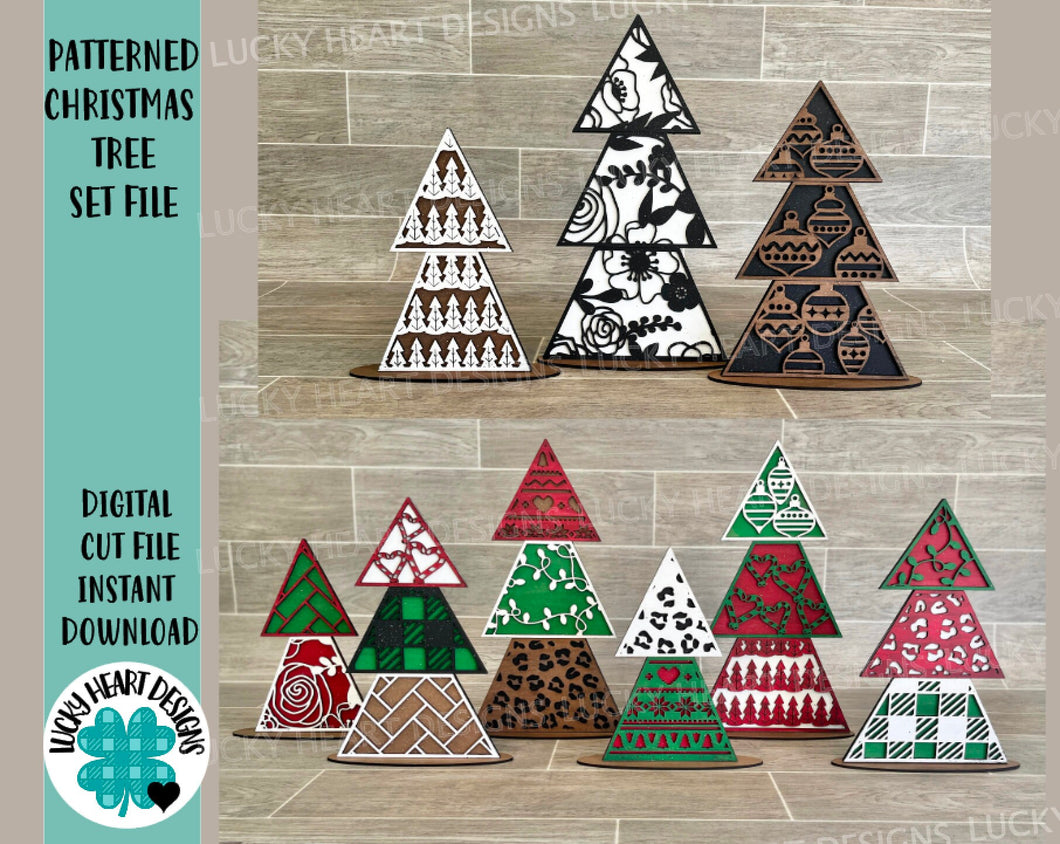 Patterned Christmas Tree Set File SVG, Glowforge, LuckyHeartDesignsCo