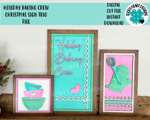 Load image into Gallery viewer, Holiday Baking Crew Christmas Sign Trio File SVG, Gingerbread, Glowforge laser file, LuckyHeartDesignsCo
