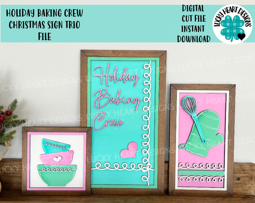 Holiday Baking Crew Christmas Sign Trio File SVG, Gingerbread, Glowforge laser file, LuckyHeartDesignsCo