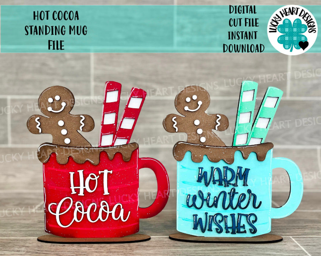 Hot Cocoa Standing Mug File SVG, Glowforge Laser file, Winter Christmas, LuckyHeartDesignsCo