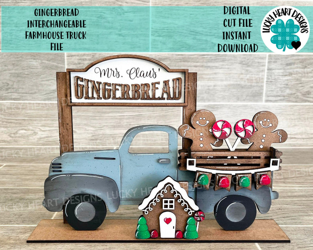 Gingerbread add on Interchangeable Farmhouse Truck File SVG, Glowforge Christmas, LuckyHeartDesignsCo