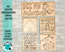 Load image into Gallery viewer, Bee Valentine Interchangeable Leaning Sign File SVG, Glowforge Tiered Tray, LuckyHeartDesignsCo
