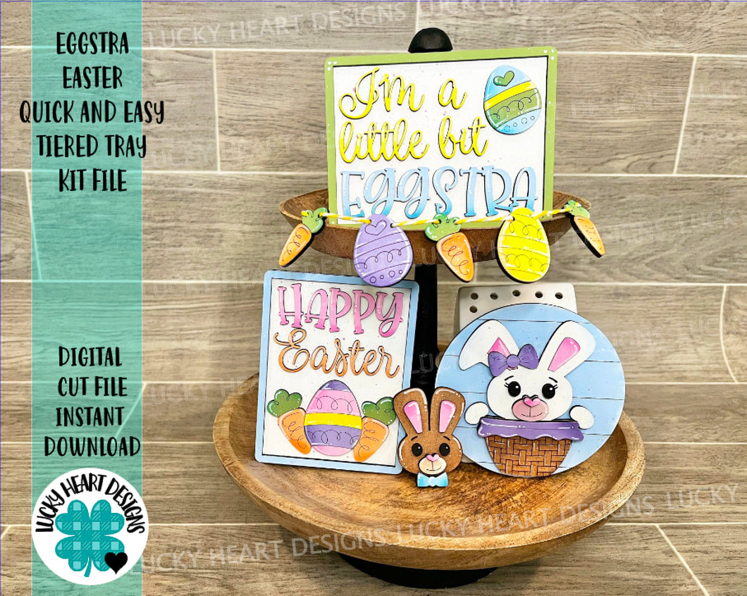 Eggstra Easter Quick and Easy Tiered Tray File SVG, Glowforge Bunny, LuckyHeartDesignsCO