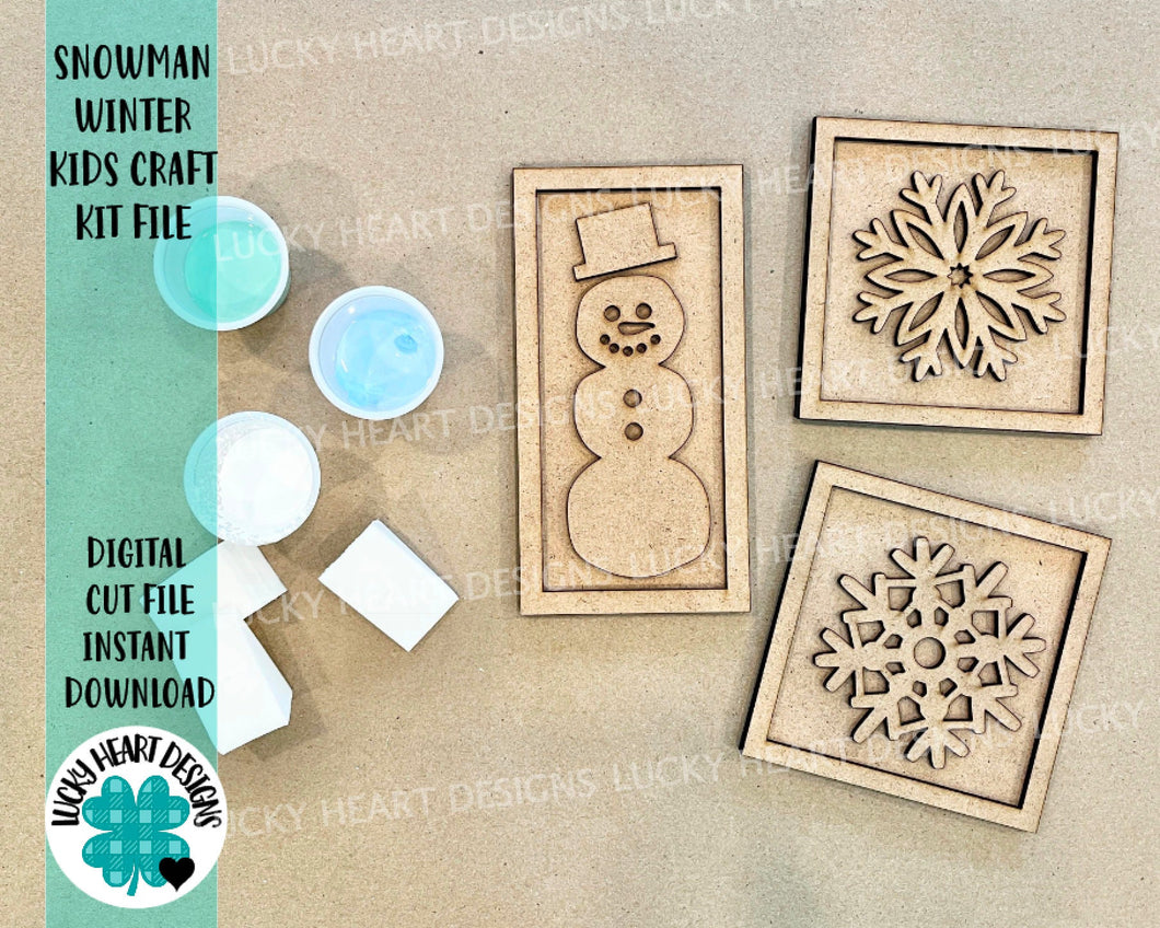 Winter Snowman Kids Craft Kit File SVG, Glowforge, LuckyHeartDesignsCo