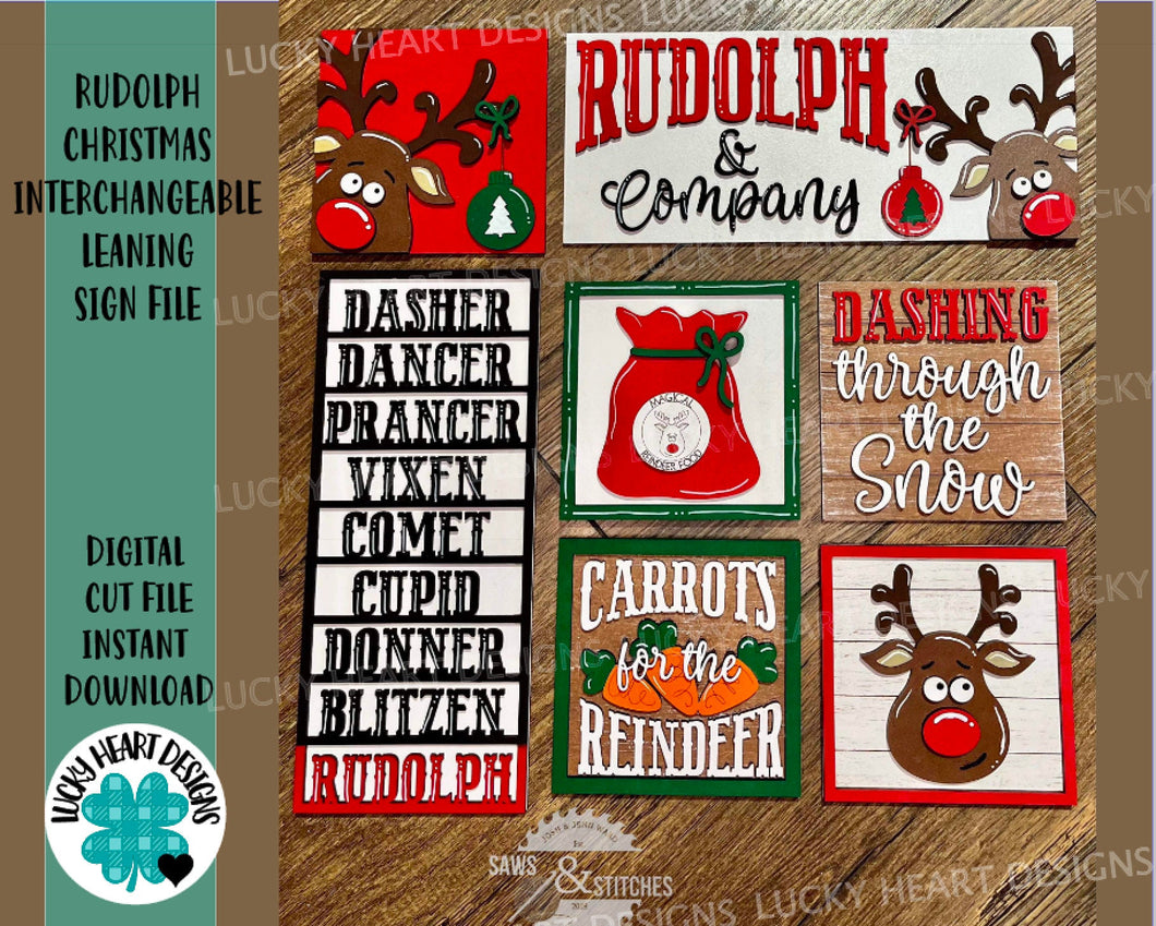 Rudolph Christmas Interchangeable Leaning Sign File SVG, Glowforge, LuckyHeartDesignsCo