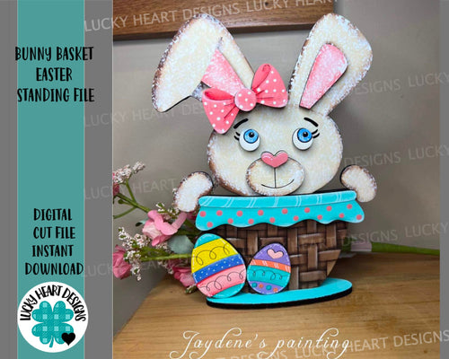 Bunny Basket Easter Standing File SVG, Glowforge Kids Craft, LuckyHeartDesignsCo