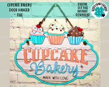 Load image into Gallery viewer, Cupcake Bakery Door Hanger File SVG, Glowforge, Valentines, LuckyHeartDesignsCo
