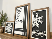 Load image into Gallery viewer, Let It Snow Farmhouse Sign Trio Sign File SVG, Glowforge Winter Snowflake, LuckyheartDesignsCo
