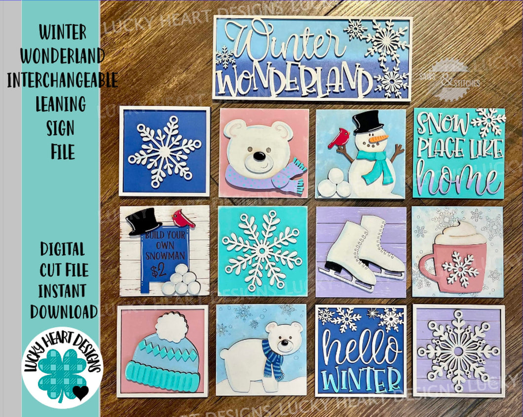 Winter Wonderland Interchangeable Leaning Sign File SVG, glowforge Snowman, Tiered Tray, LuckyHeartDesignsCo