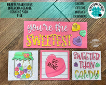 Load image into Gallery viewer, Hearts Valentine Interchangeable Leaning Sign File SVG, Glowforge Tiered Tray, LuckyHeartDesignsCo
