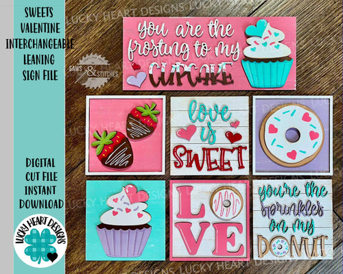 Sweet Valentine Interchangeable Leaning Sign File SVG, Glowforge Tiered Tray, LuckyHeartDesignCo