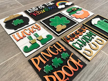 Load image into Gallery viewer, Pinch Proof St.Patrick&#39;s Day Interchangeable Leaning Sign File, Glowforge Leprechaun, LuckyHeartDesignsCo
