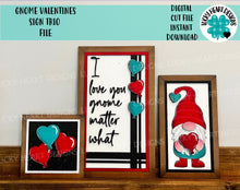 Load image into Gallery viewer, Gnome Valentines Sign Trio File SVG, Glowforge, LuckyHeartDesignsCo
