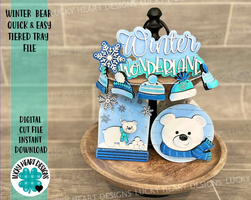 Winter Bear Quick and Easy Tiered Tray File SVG, Glowforge polar bear , LuckyHeartDesignsCo