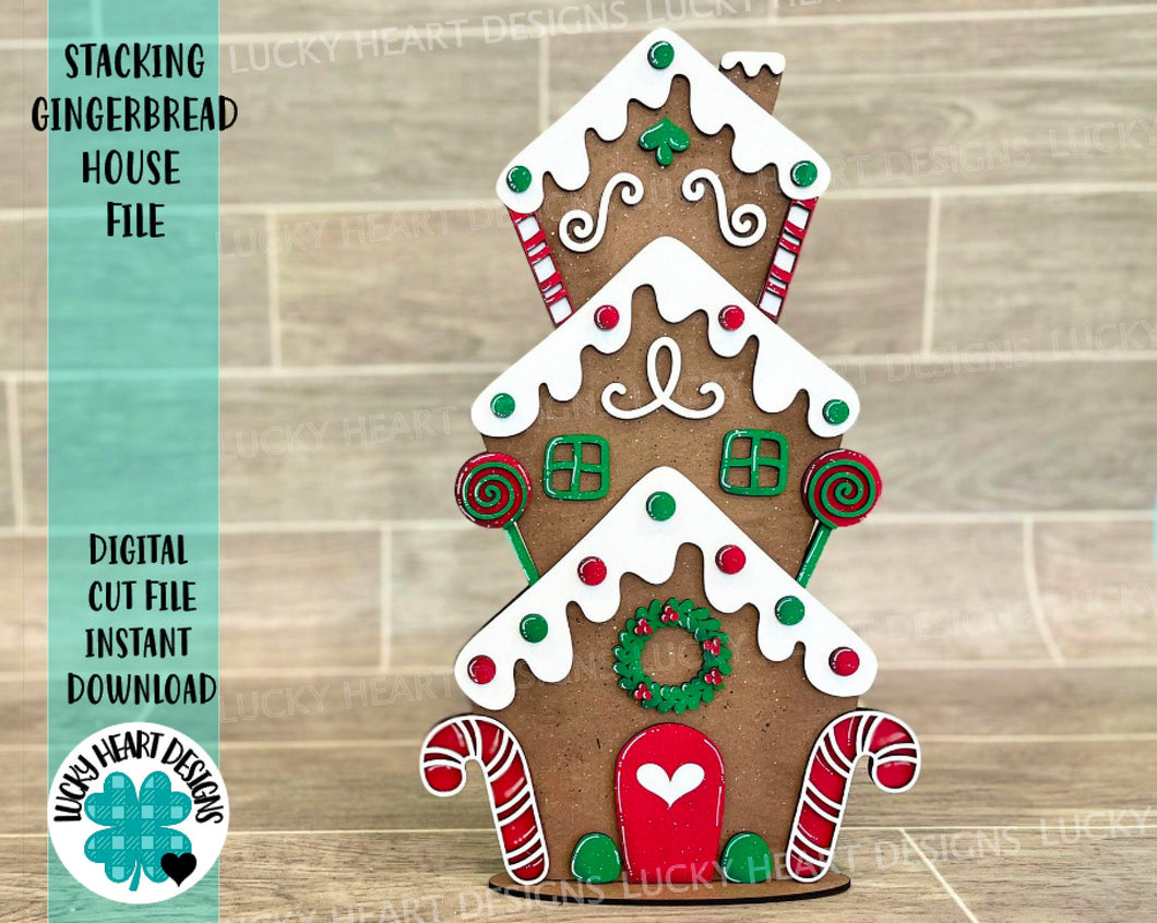 Stacking Gingerbread House File SVG, Glowforge Christmas, LuckyHeartDesignsCo