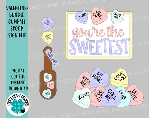 Valentines Bundle Gumball Scoop Sign File SVG, Glowforge Tiered Tray, LuckyHeartDesignsCo