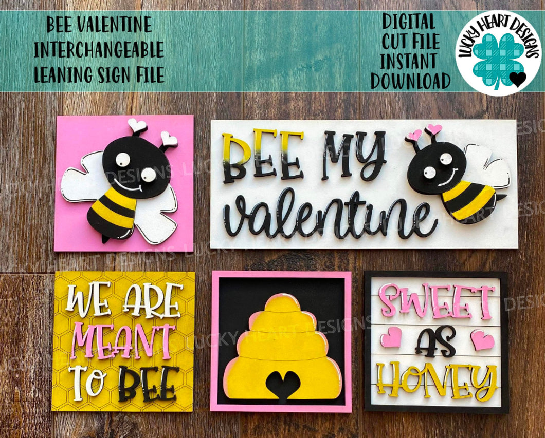 Bee Valentine Interchangeable Leaning Sign File SVG, Glowforge Tiered Tray, LuckyHeartDesignsCo