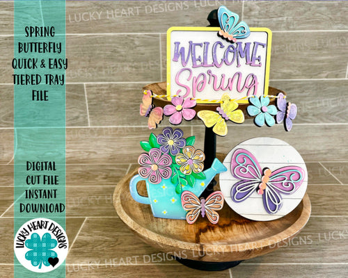 Spring Butterfly Quick and Easy Tiered Tray File SVG, Glowforge, LuckyHeartDesignsCo