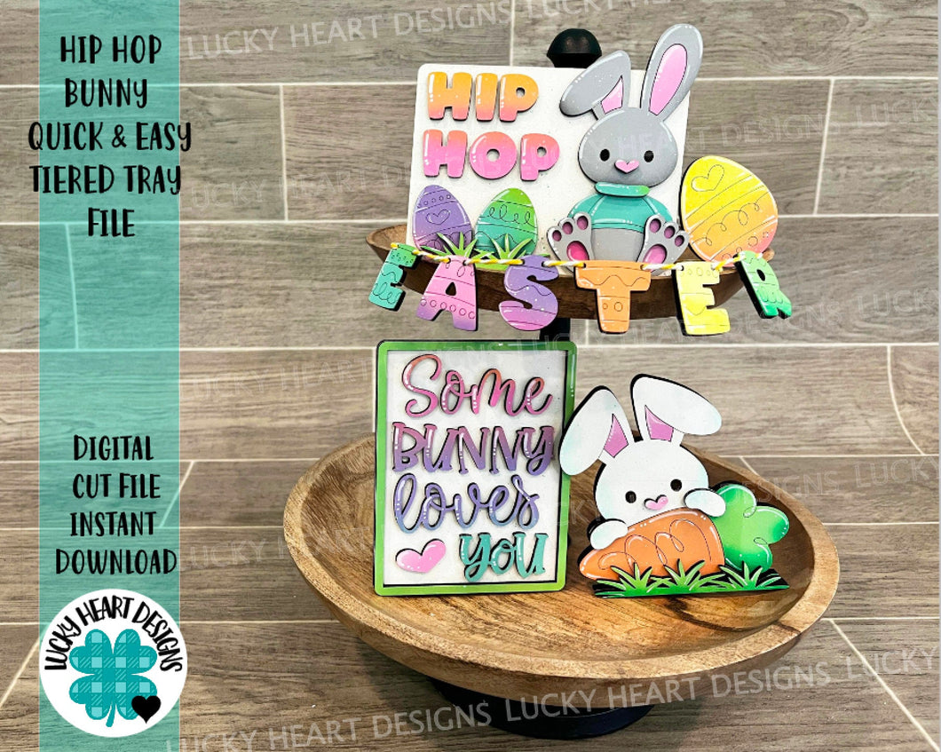 Hip Hop Bunny Quick and Easy Tiered Tray File SVG, Glowforge Easter, LuckyHeartDesignsCo